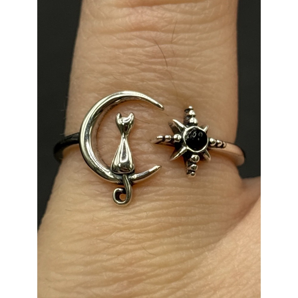 New Condition Sterling Silver Cat Onyx Moon Star Ring Size 7 J17 - Picture 12 of 12